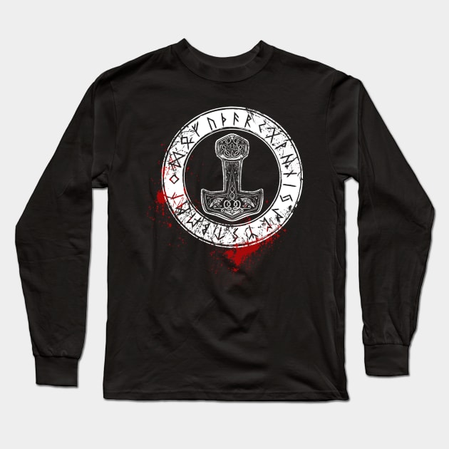 Mjoelnir and norse runes, bloody Long Sleeve T-Shirt by Lenny241